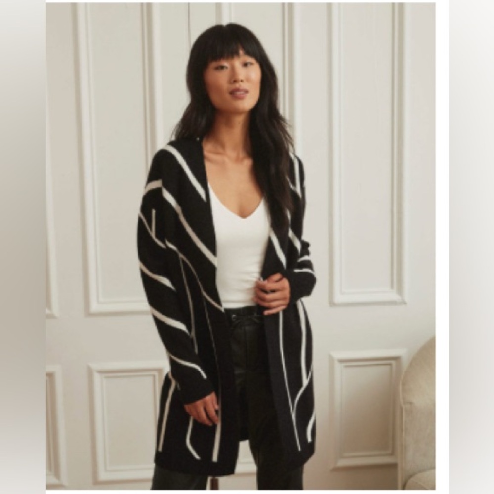 RW&CO. Women's Striped Black and White Cardigan